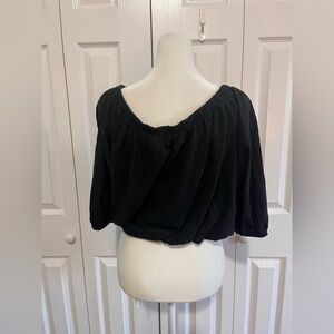 Nation LTD Shirred Off Shoulder Elastic Top Black Sz Small NWT